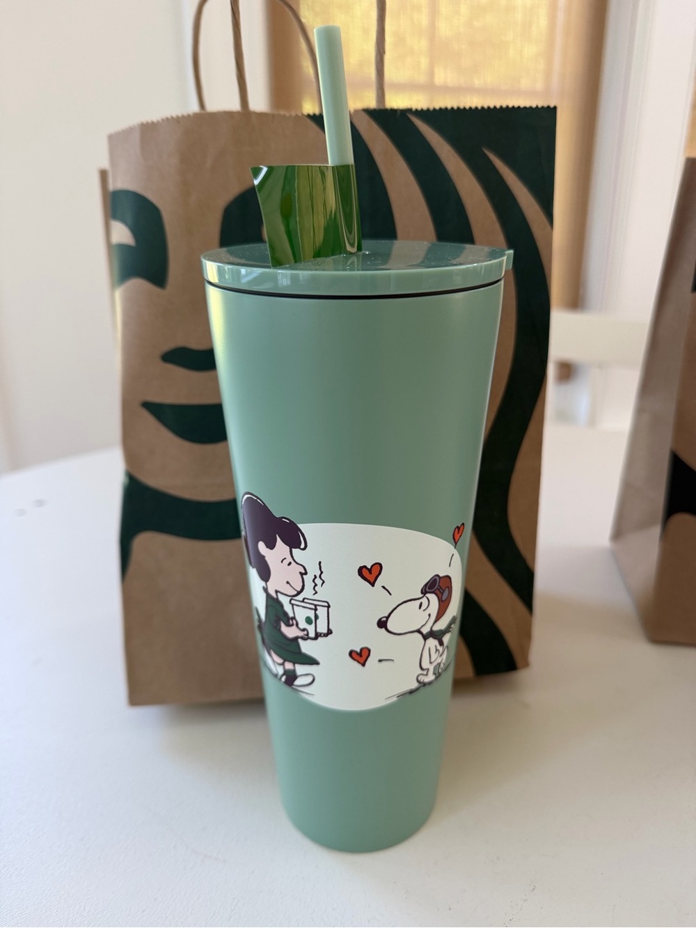 Peanuts Green Stainless Tumbler with Peanuts Graphic and Straw - Picture 2 of 2